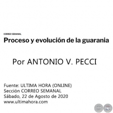 PROCESO Y EVOLUCIÓN DE LA GUARANIA - Por ANTONIO V. PECCI - Sábado, 22 de Agosto de 2020